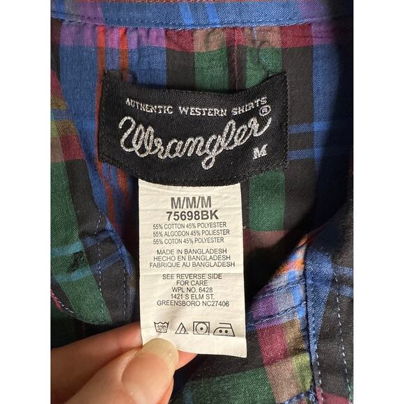 Wrangler Men's Western Long Sleeve Plaid Pearl Snaps Shirt Medium - Picture 2 of 7